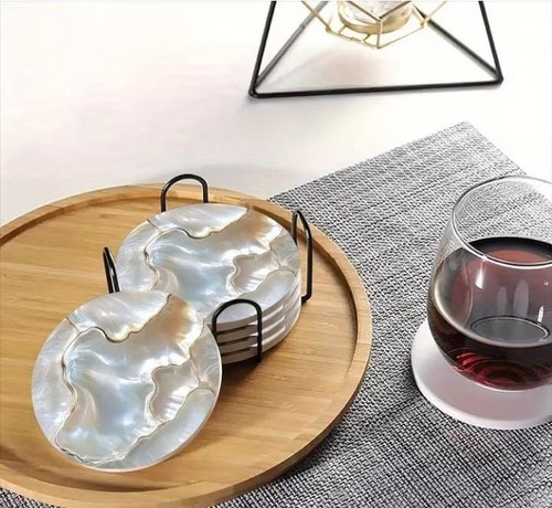 6pc white marble coaster - , set