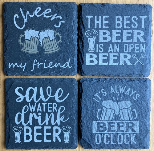 Slate coaster set 4 beer - -,